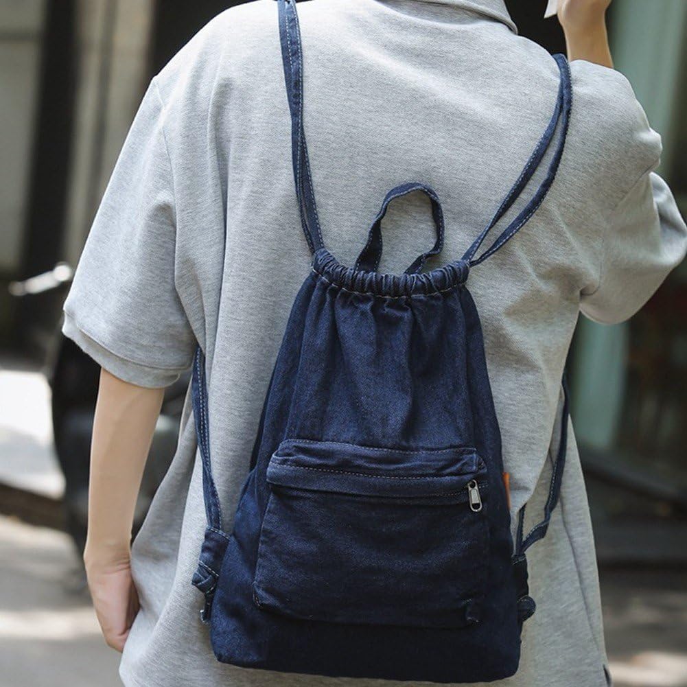 バッグ BRAUN denim Drawstring back pack Denim Drawstring Backpack, Denim Backpack Casual Drawstring Bag